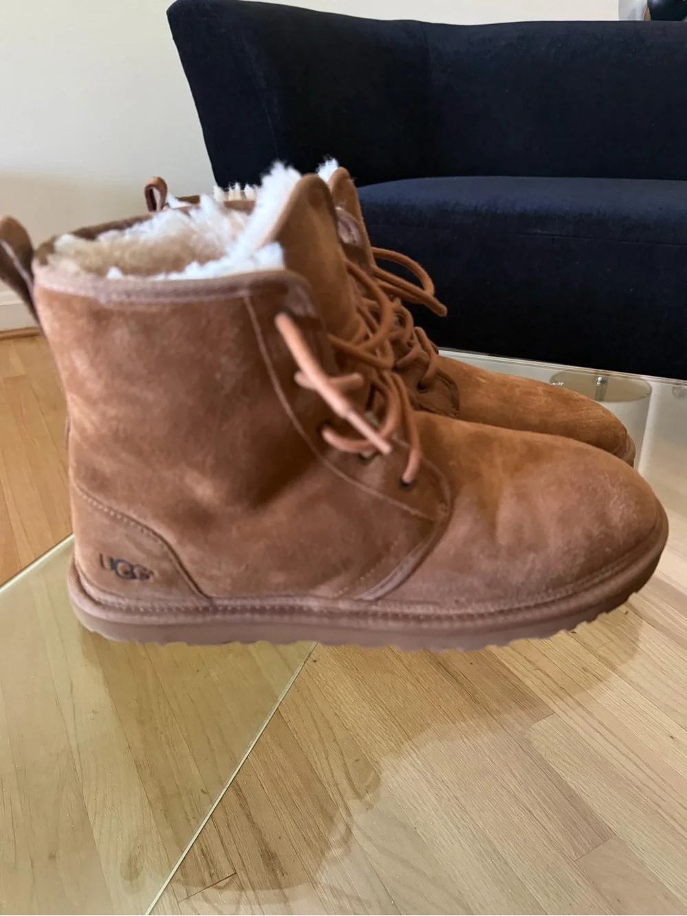 UGG Chestnut Suede Lace-Up Shearling Ankle Boots
